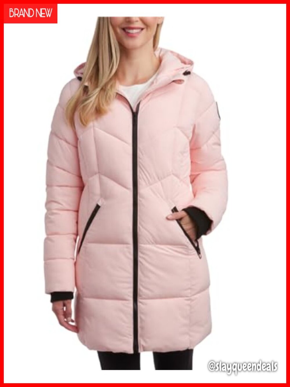 Long Quilted Puffer Coat Wind & Water Resistant Hooded Zip Up Jacket